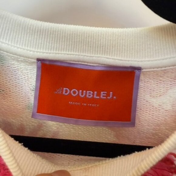 La DoubleJ La Scala Tee Floral Cotton Feather Trim Blouse Crew Neck Size Small - Picture 3 of 7